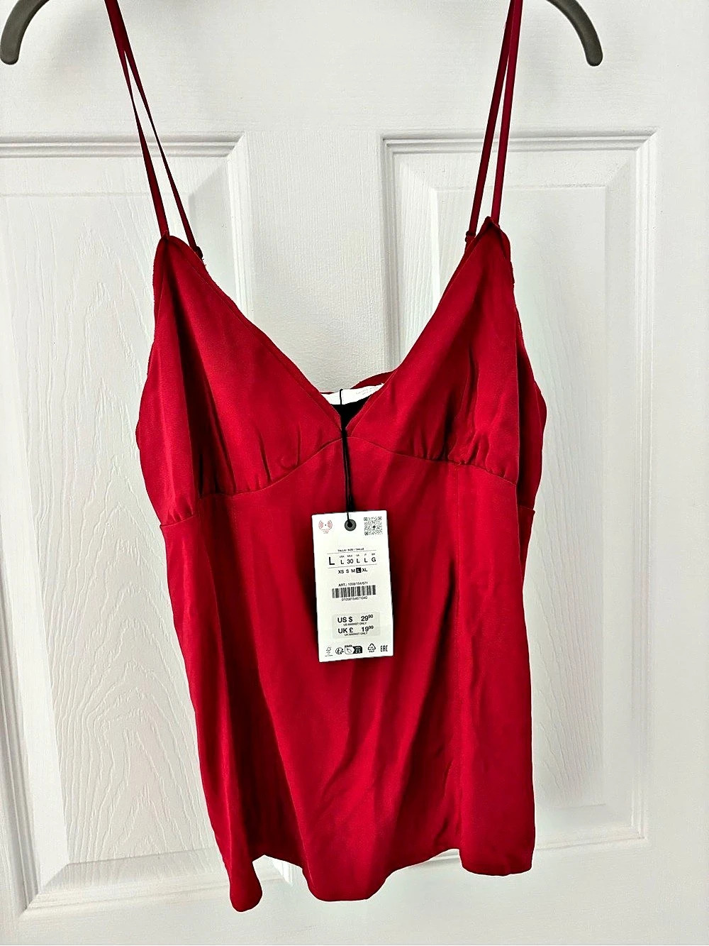 Zara Lace Trim Ribbed Top Camisole Red Large